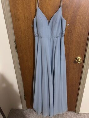 Elegant Dusty Blue Spaghetti-Strap Bridesmaid Dress Azazie Size C Size 2